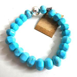 Beaded Turquoise Dyed Howlite by Dillards Faceted Stone Silver Plated Round NWT